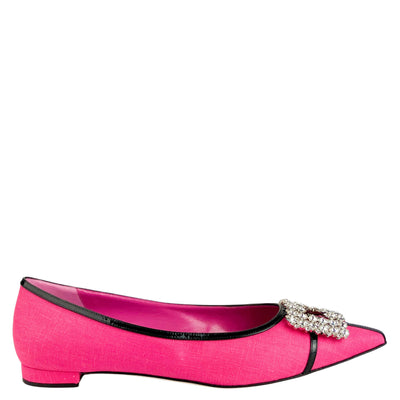 Manolo Blahnik Tuberian Flats in Pink and Black - Discounts on Manolo Blahnik at UAL