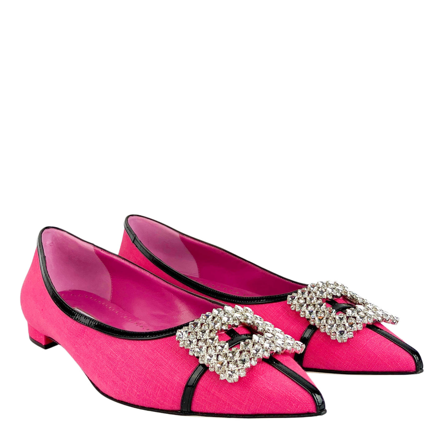 Manolo Blahnik Tuberian Flats in Pink and Black - Discounts on Manolo Blahnik at UAL