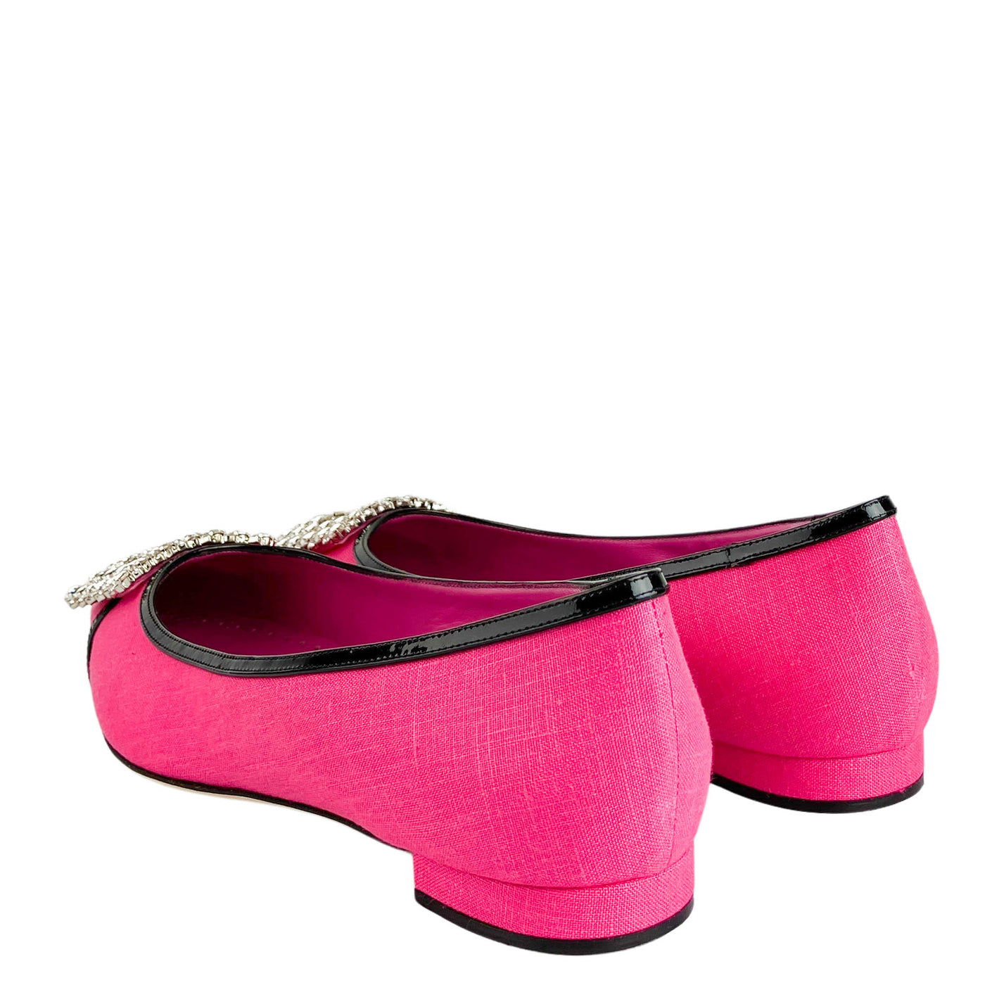 Manolo Blahnik Tuberian Flats in Pink and Black - Discounts on Manolo Blahnik at UAL