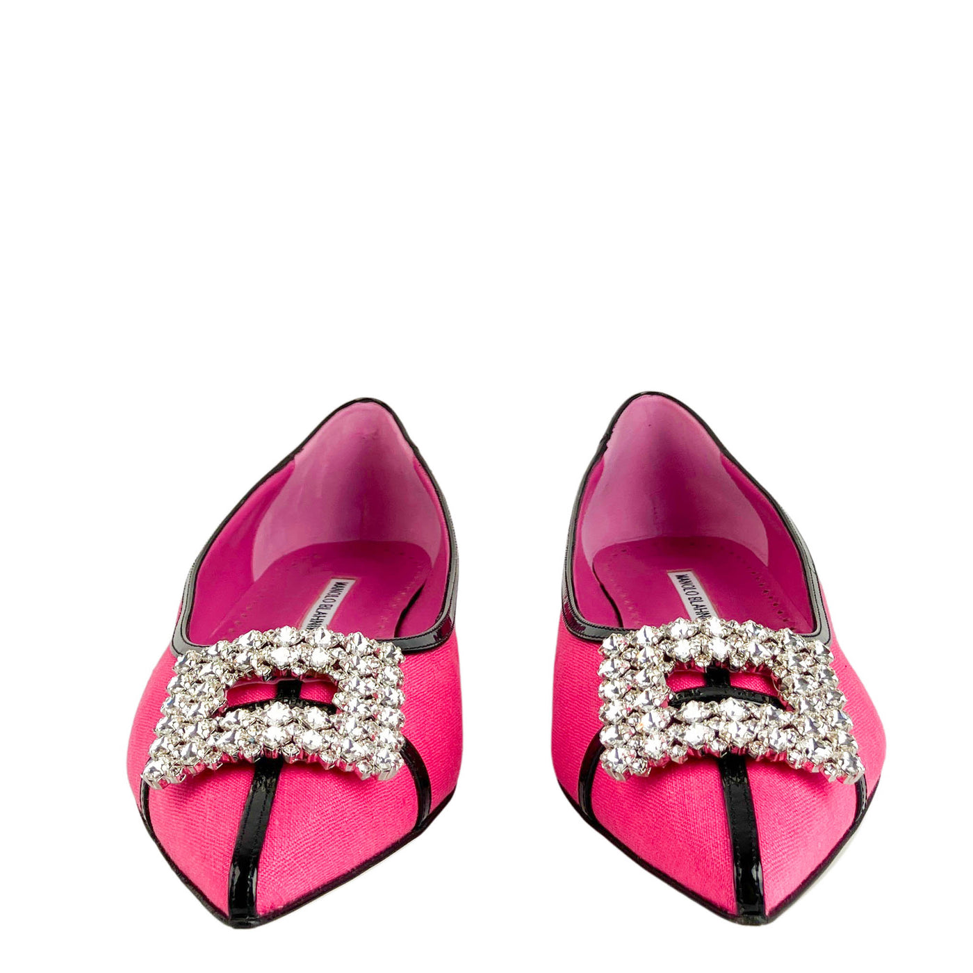 Manolo Blahnik Tuberian Flats in Pink and Black - Discounts on Manolo Blahnik at UAL