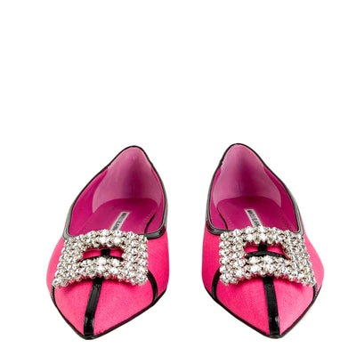 Manolo Blahnik Tuberian Flats in Pink and Black - Discounts on Manolo Blahnik at UAL