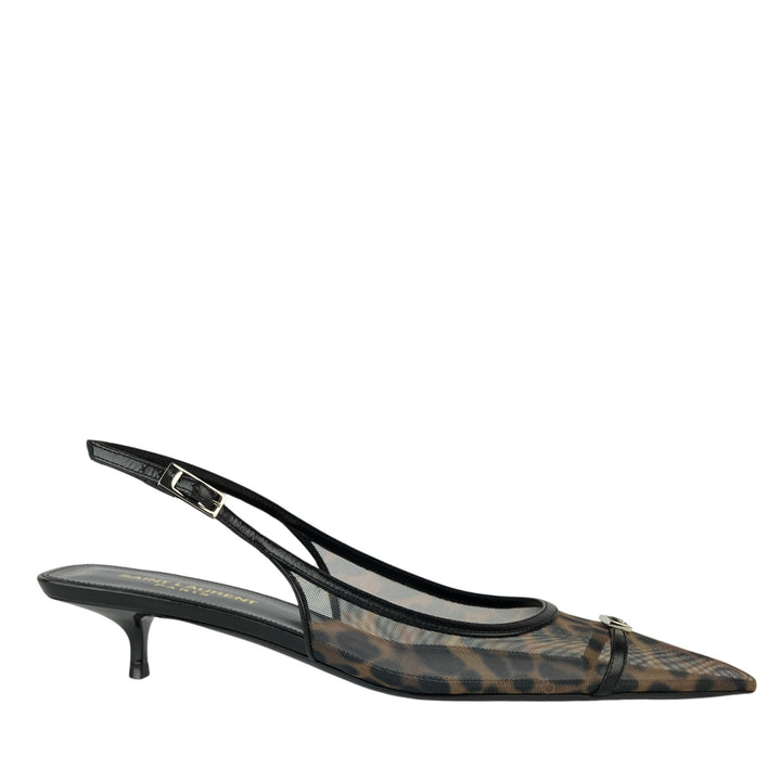 Saint Laurent Oxalis Mesh Slingback Pumps in Leopard - Discounts on Saint Laurent at UAL