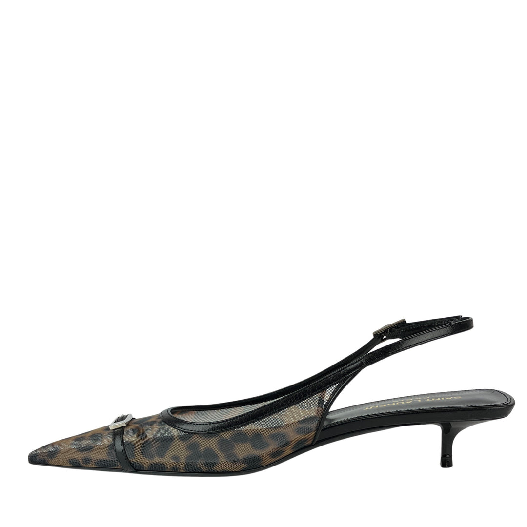 Saint Laurent Oxalis Mesh Slingback Pumps in Leopard - Discounts on Saint Laurent at UAL