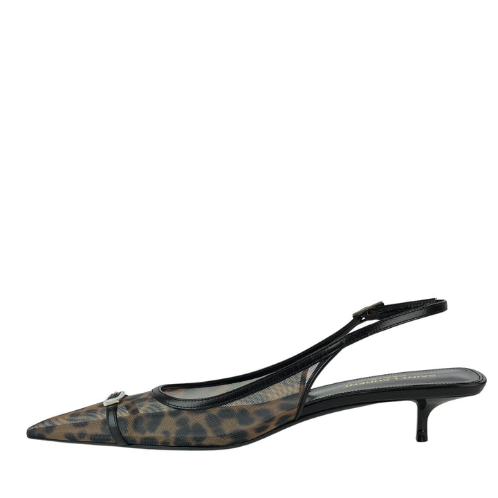 Saint Laurent Oxalis Mesh Slingback Pumps in Leopard - Discounts on Saint Laurent at UAL