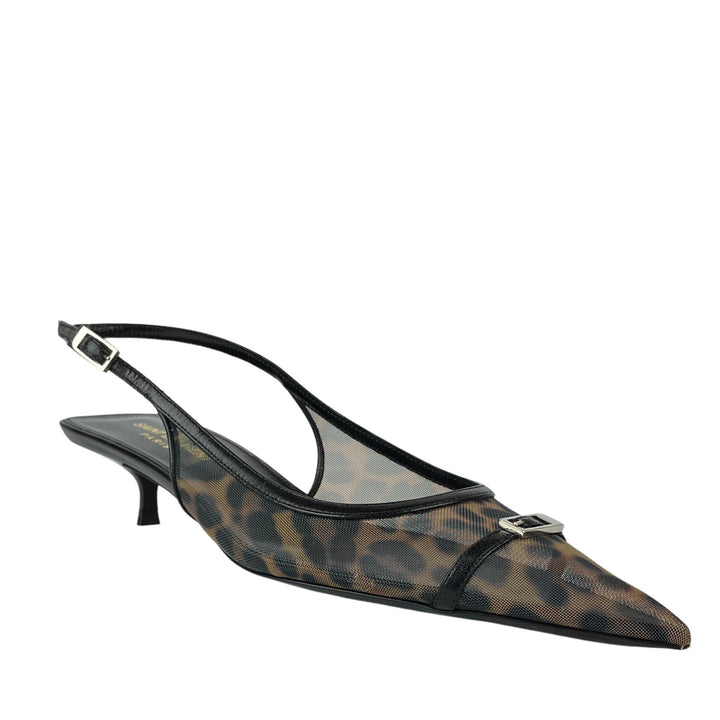Saint Laurent Oxalis Mesh Slingback Pumps in Leopard - Discounts on Saint Laurent at UAL