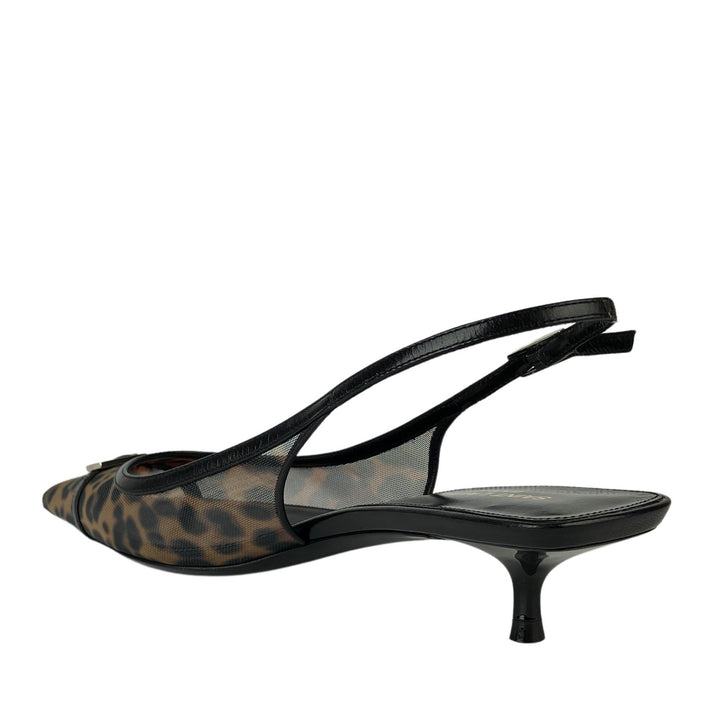 Saint Laurent Oxalis Mesh Slingback Pumps in Leopard - Discounts on Saint Laurent at UAL