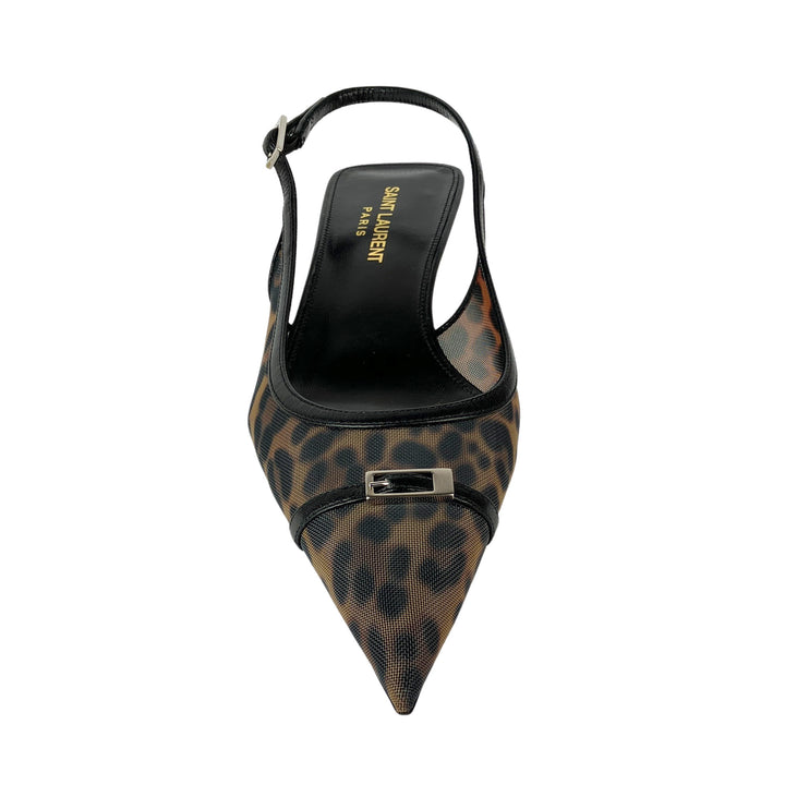 Saint Laurent Oxalis Mesh Slingback Pumps in Leopard - Discounts on Saint Laurent at UAL