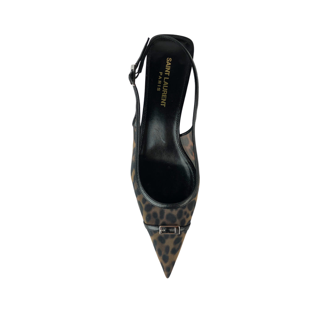 Saint Laurent Oxalis Mesh Slingback Pumps in Leopard - Discounts on Saint Laurent at UAL