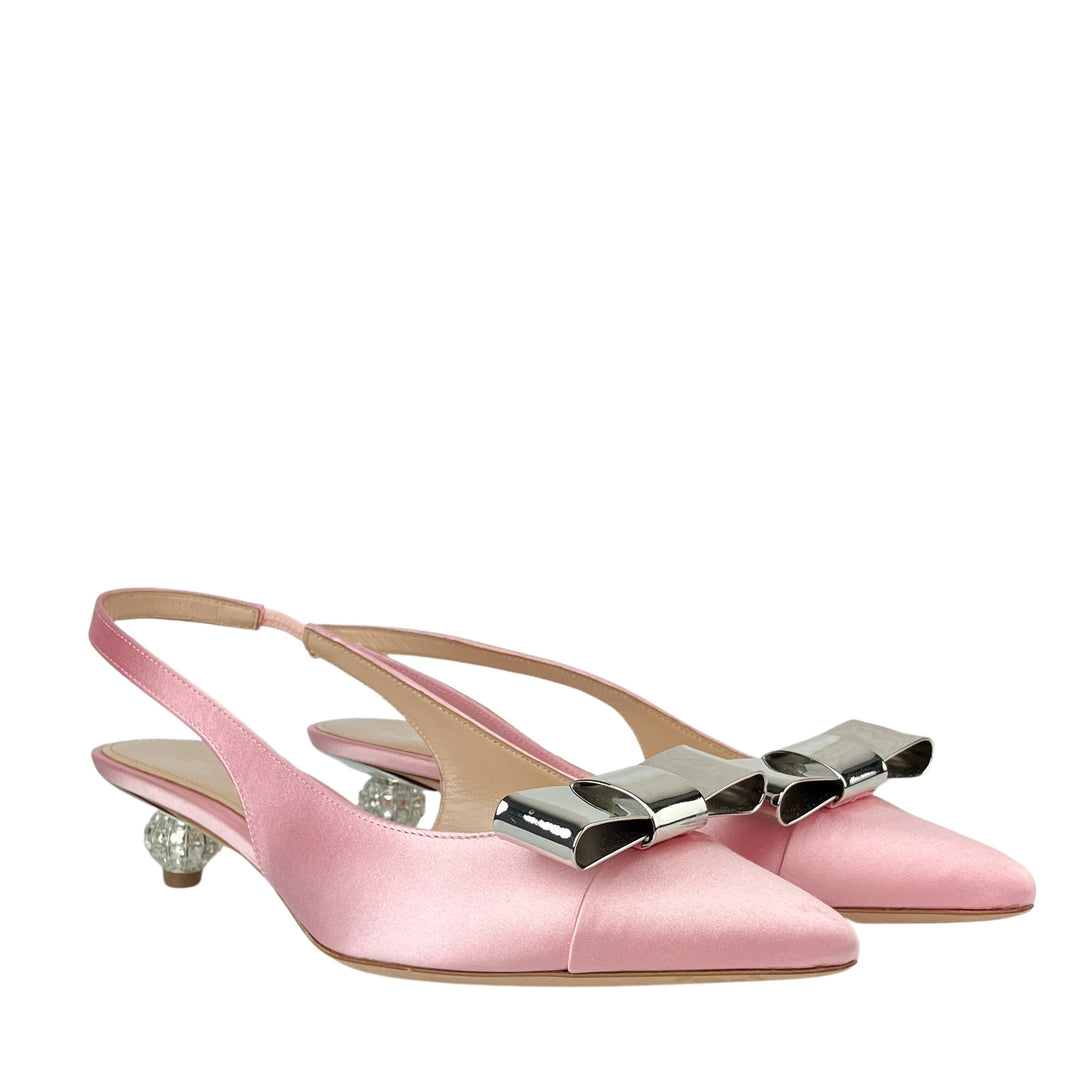 Giambattista Valli Slingback Heels with Metal Bow Detail in Light Pink - Discounts on Giambattista Valli at UAL