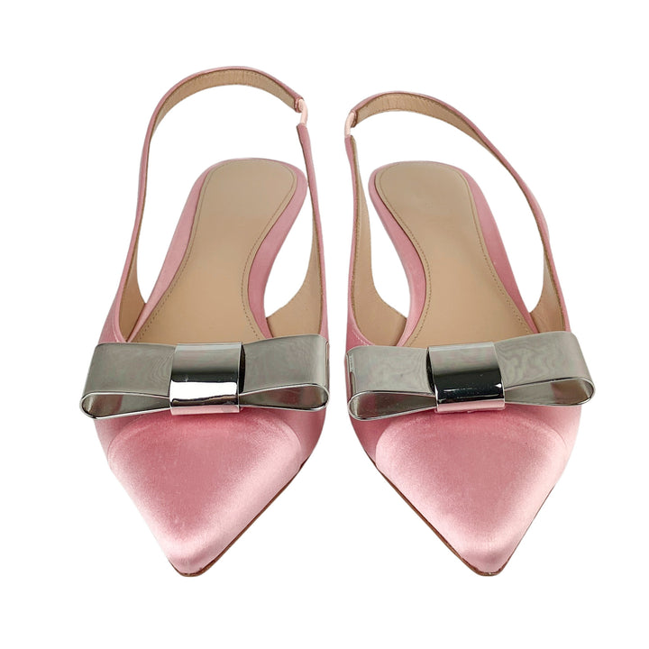 Giambattista Valli Slingback Heels with Metal Bow Detail in Light Pink - Discounts on Giambattista Valli at UAL