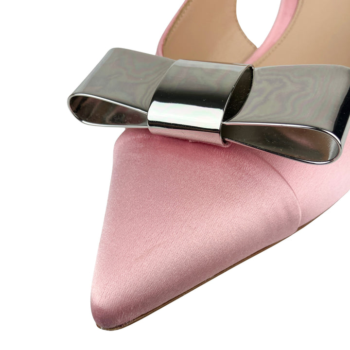 Giambattista Valli Slingback Heels with Metal Bow Detail in Light Pink - Discounts on Giambattista Valli at UAL