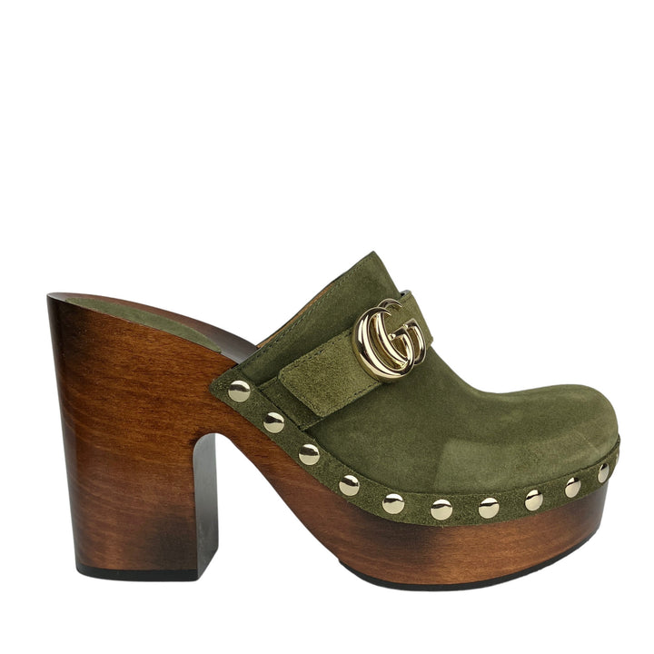 Gucci Suede Platform Clogs in Luscious Green