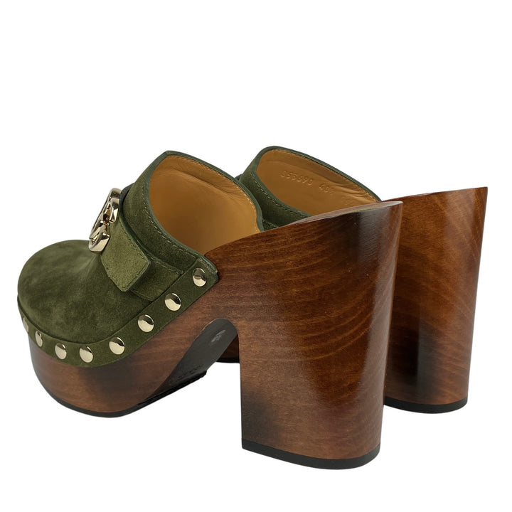 Gucci Suede Platform Clogs in Luscious Green