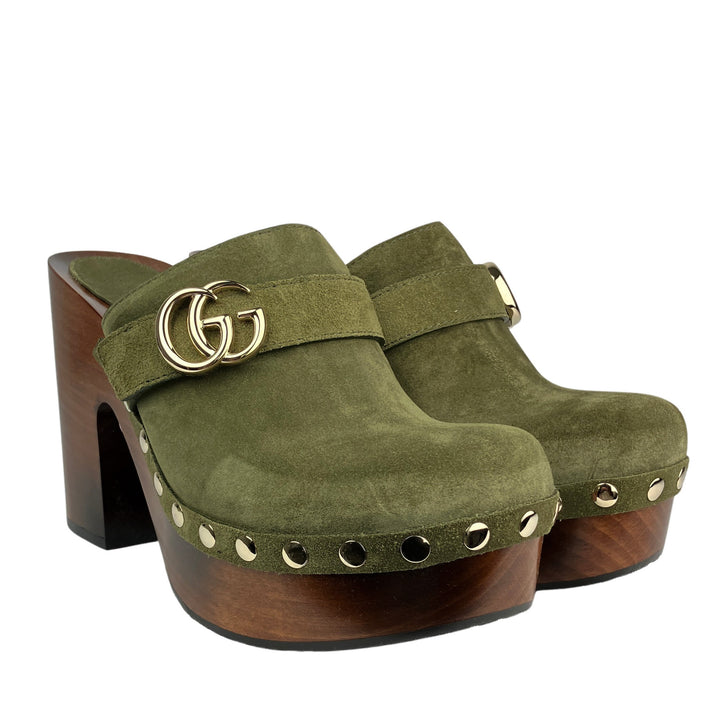 Gucci Suede Platform Clogs in Luscious Green