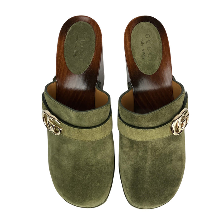 Gucci Suede Platform Clogs in Luscious Green