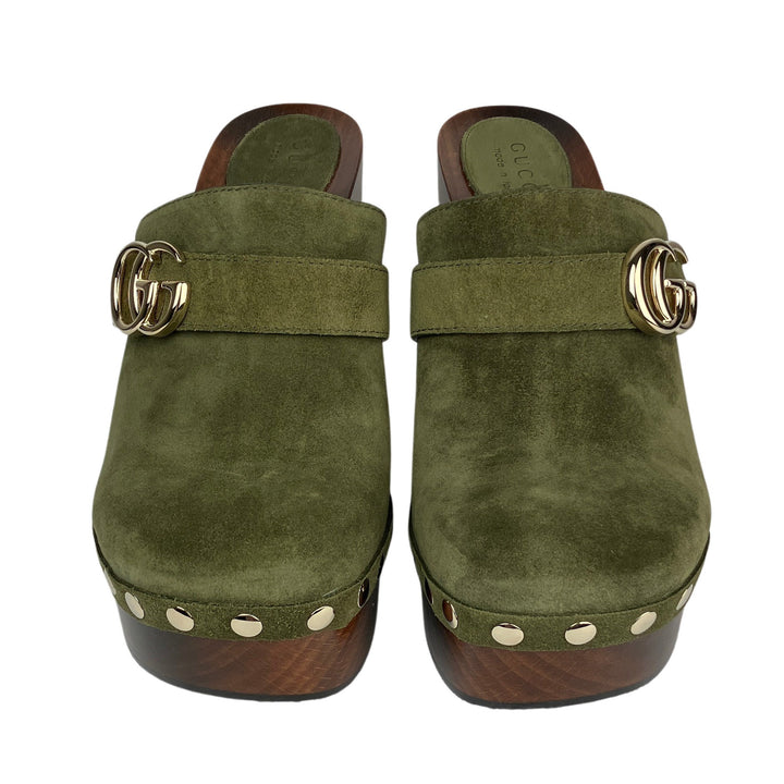 Gucci Suede Platform Clogs in Luscious Green