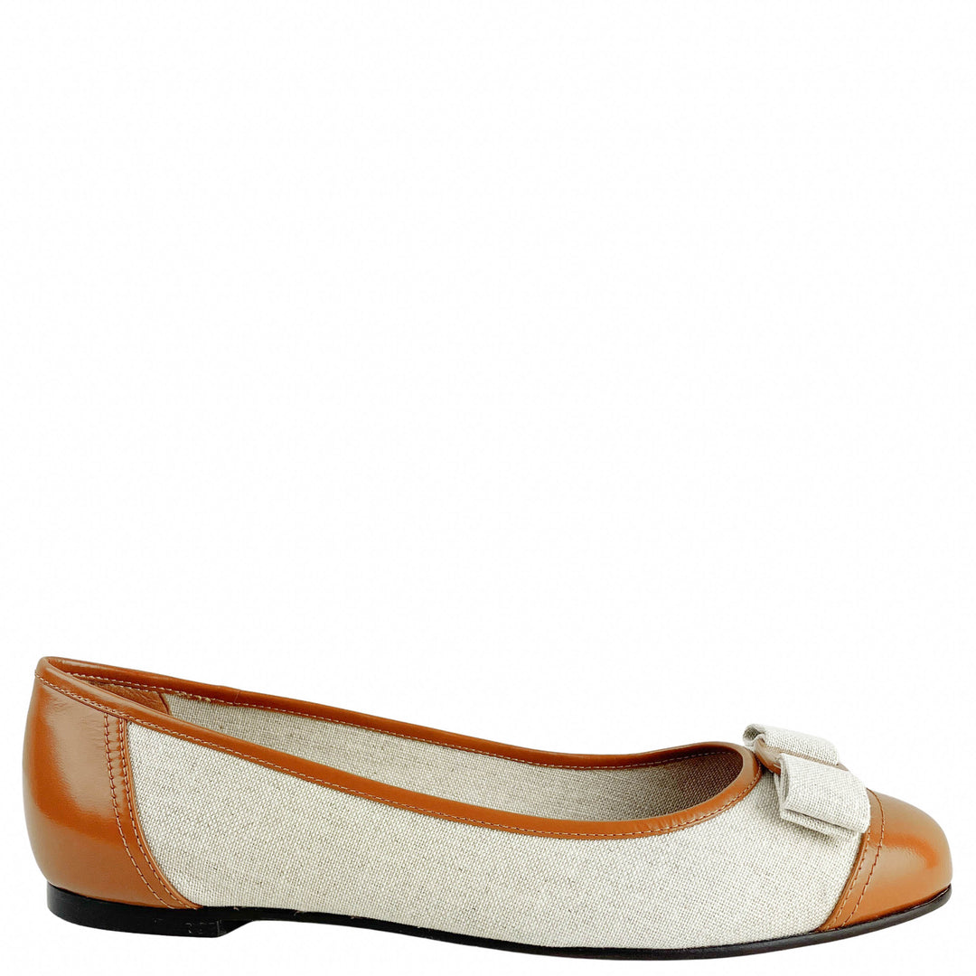 Ferragamo Varina Sun Ballet Flats in Cognac - Discounts on Salvatore Ferragamo at UAL