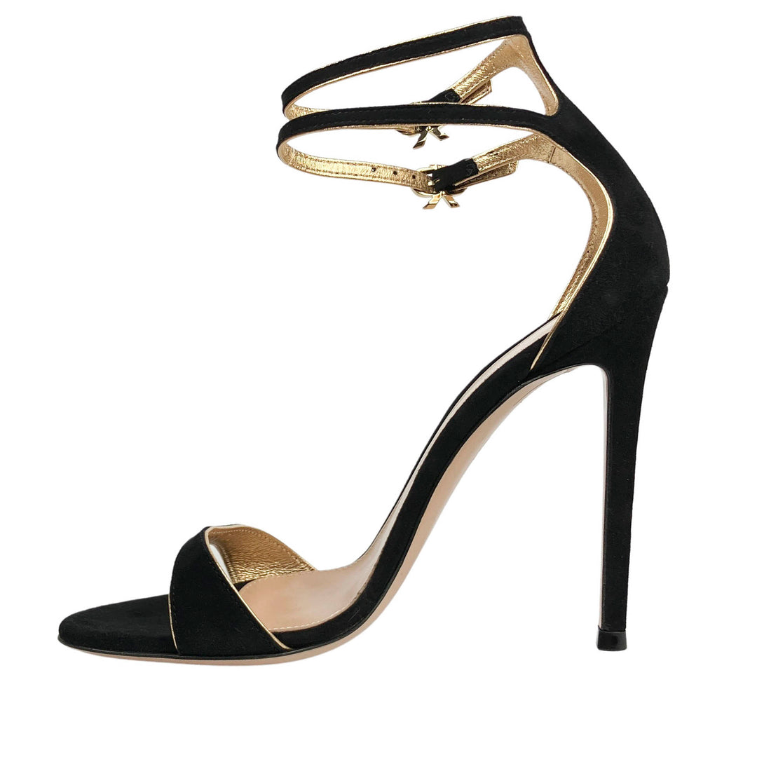 Gianvito Rossi Victorine Suede Heels in Black/Gold