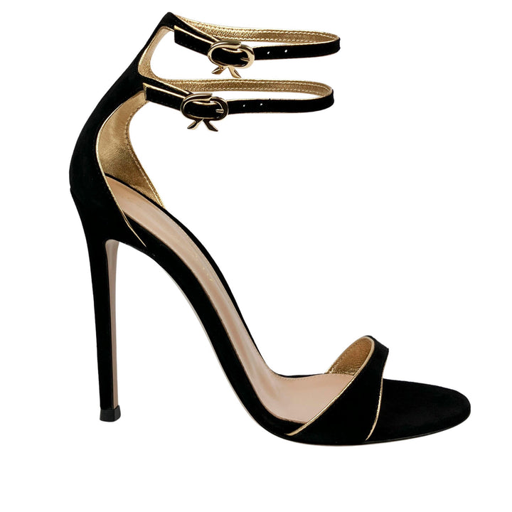Gianvito Rossi Victorine Suede Heels in Black/Gold