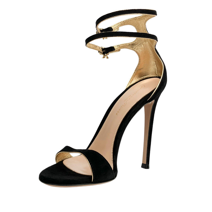 Gianvito Rossi Victorine Suede Heels in Black/Gold