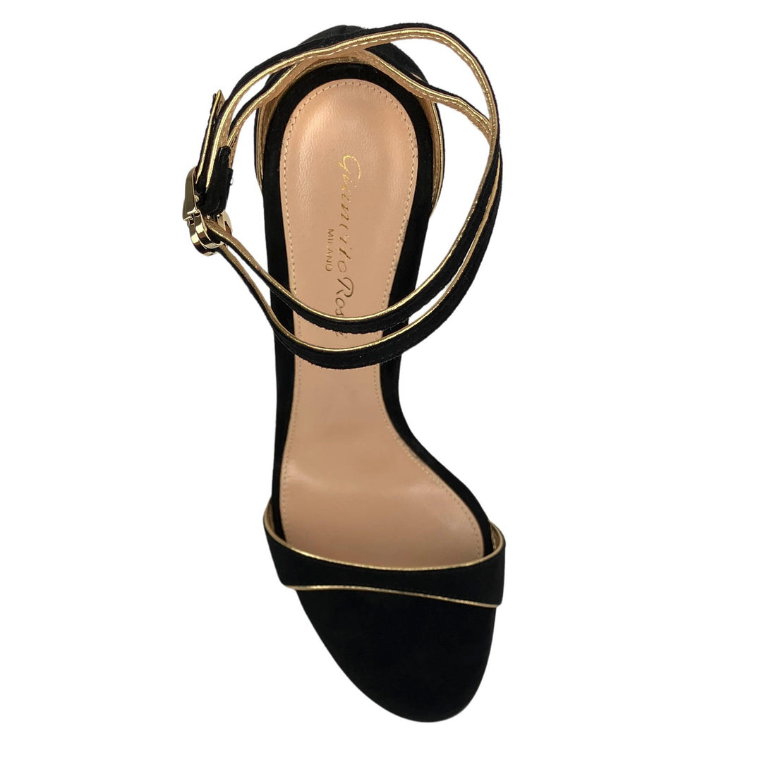Gianvito Rossi Victorine Suede Heels in Black/Gold