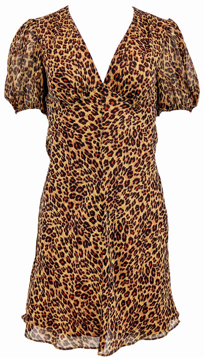 Staud Short Sleeve Mini Dress in Leopard Print - Discounts on Staud at UAL