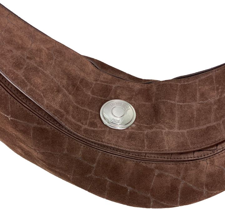 Jacquemus Ovalo Croc-Embossed Suede Hobo Bag in Brown Suede
