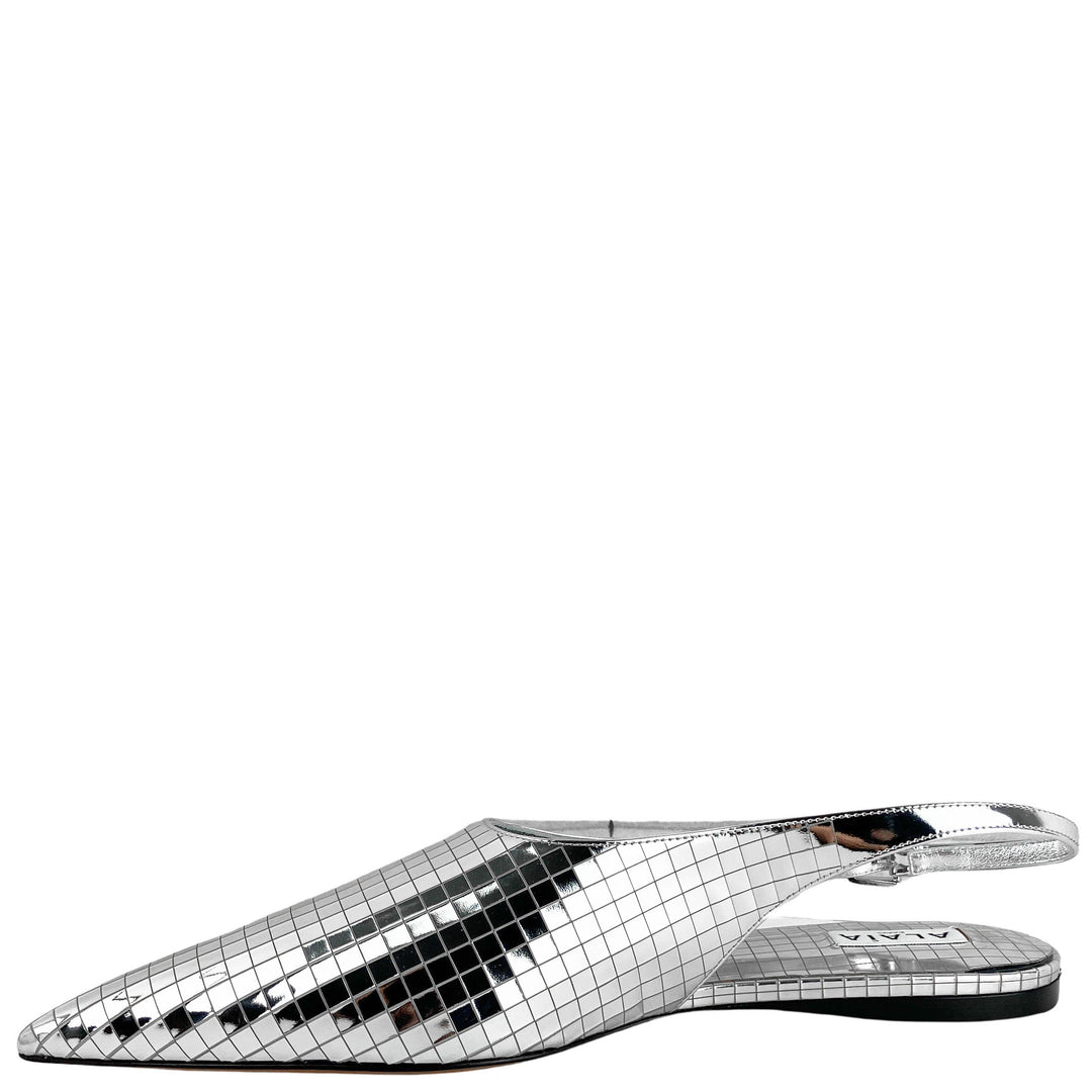 Alaïa Art Deco Flat Slingbacks in Silver Mirror Ball - Discounts on ALAÏA at UAL