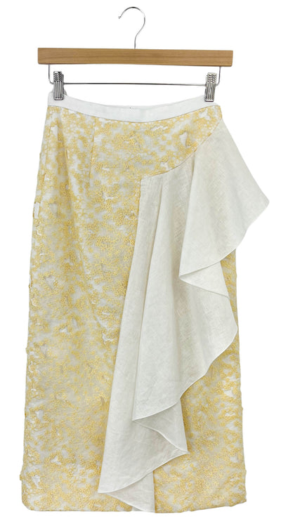 Markarian Embroidered Floral Midi Skirt in Yellow and White - Discounts on Markarian at UAL