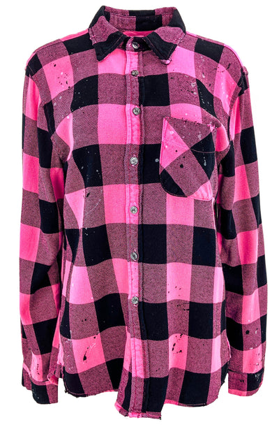 NSF Plaid Button Down in Black and Pink - Discounts on NSF at UAL