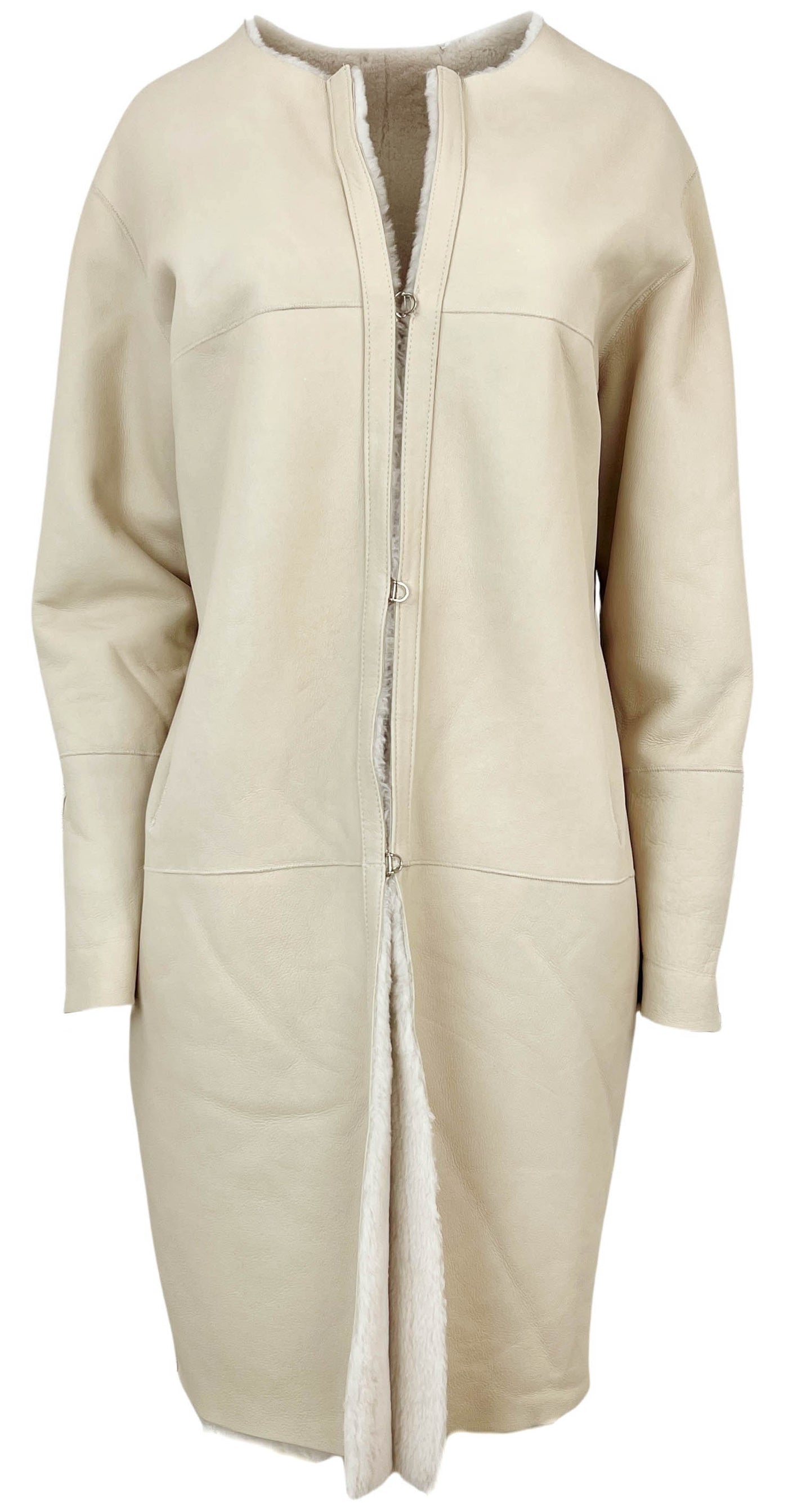 Susan Bender Leather and Shearling Coat in Cream - Discounts on Susan Bender at UAL