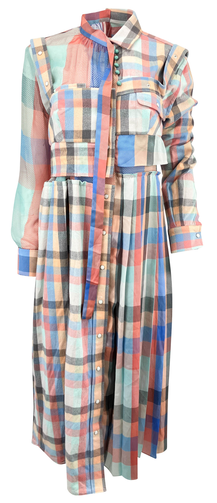 sacai Plaid Midi Dress in Multi - Discounts on sacai at UAL