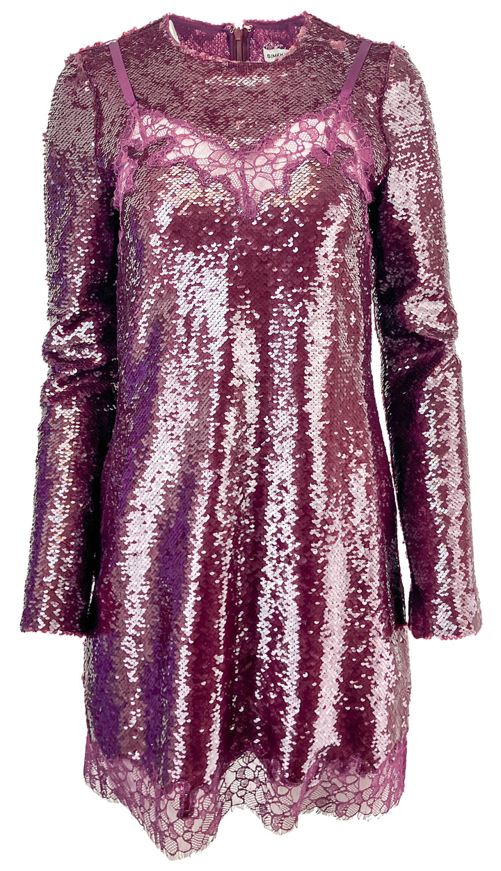 Jonathan Simkhai Mako Sequin Mini Dress in Mangosteen - Discounts on Jonathan Simkhai at UAL