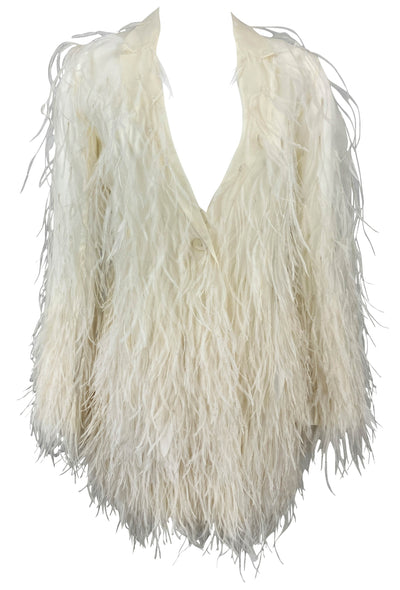 LAPOINTE Feather Embroidery Single Breasted Blazer in Cream - Discounts on LAPOINTE at UAL