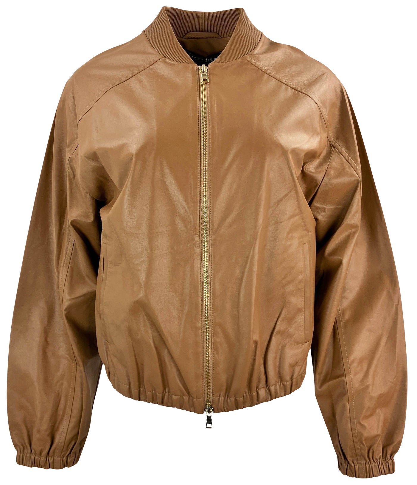 Zeynep Arcay Leather Bomber Jacket in Camel - Discounts on Zeynep Arcay at UAL