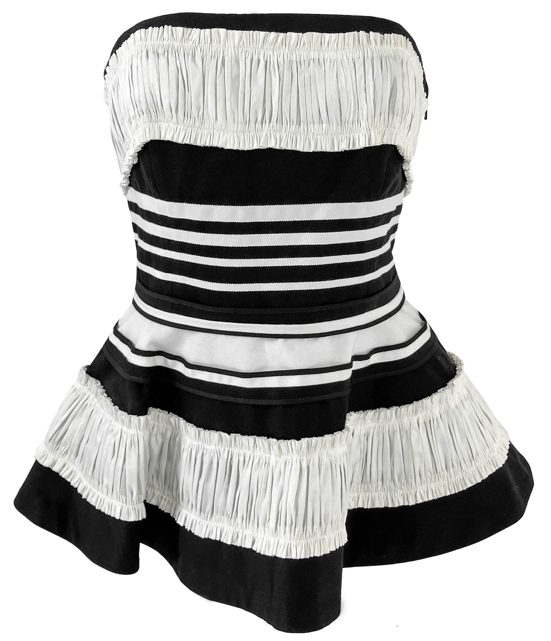 Christopher John Rogers Crushed Ruffle Strapless Peplum Top in Black & White - Discounts on Christopher John Rogers at UAL