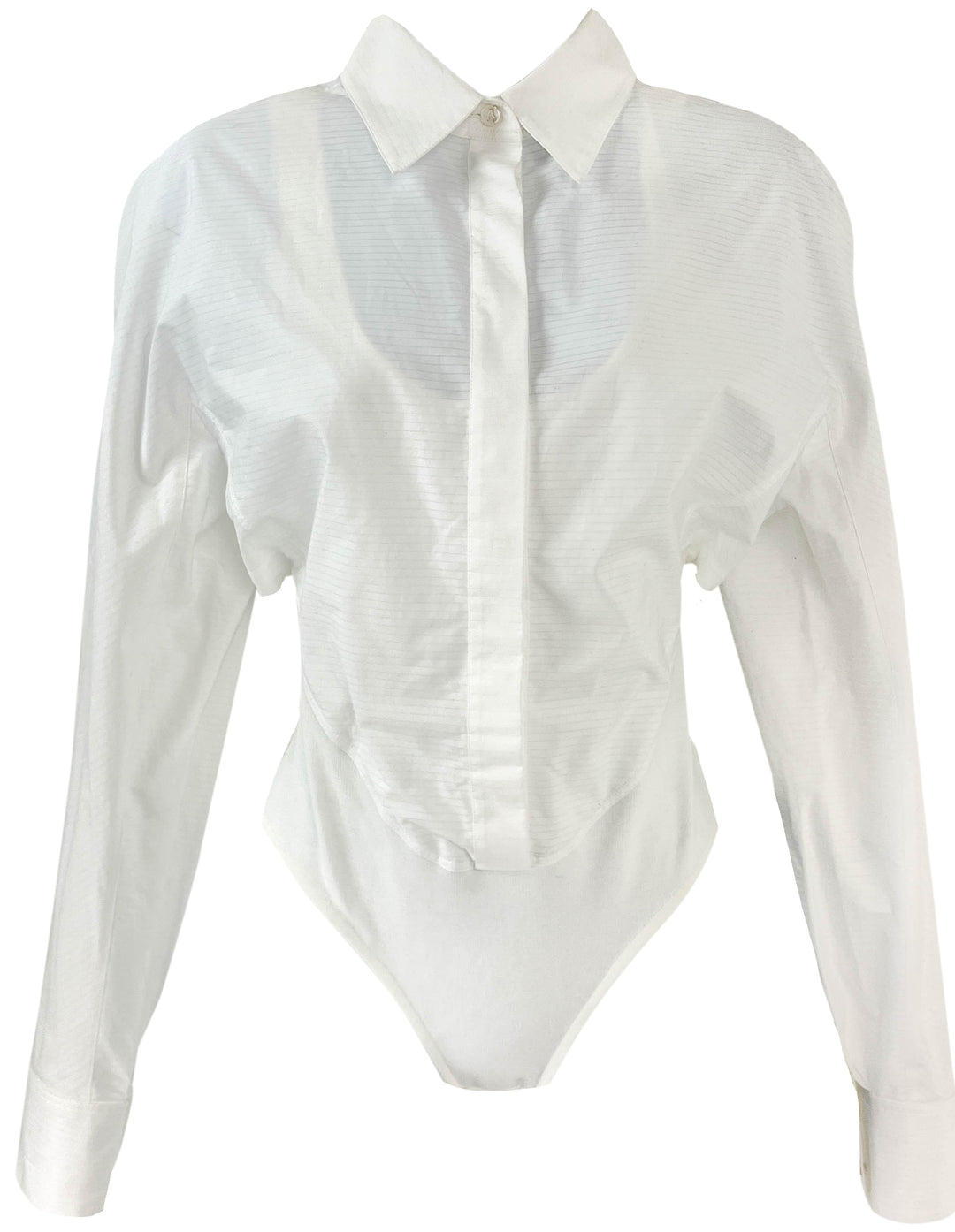 Alaïa Striped Openwork Poplin Bodysuit in White - Discounts on Alaïa at UAL