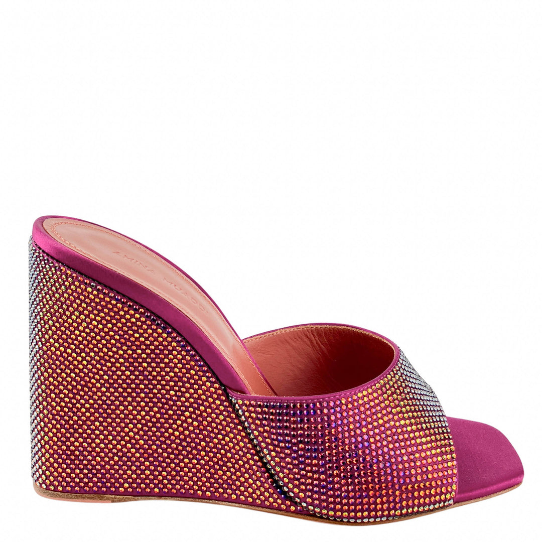 Amina Muaddi Lupita Crystal Wedges in Magenta - Discounts on Amina Muaddi at UAL