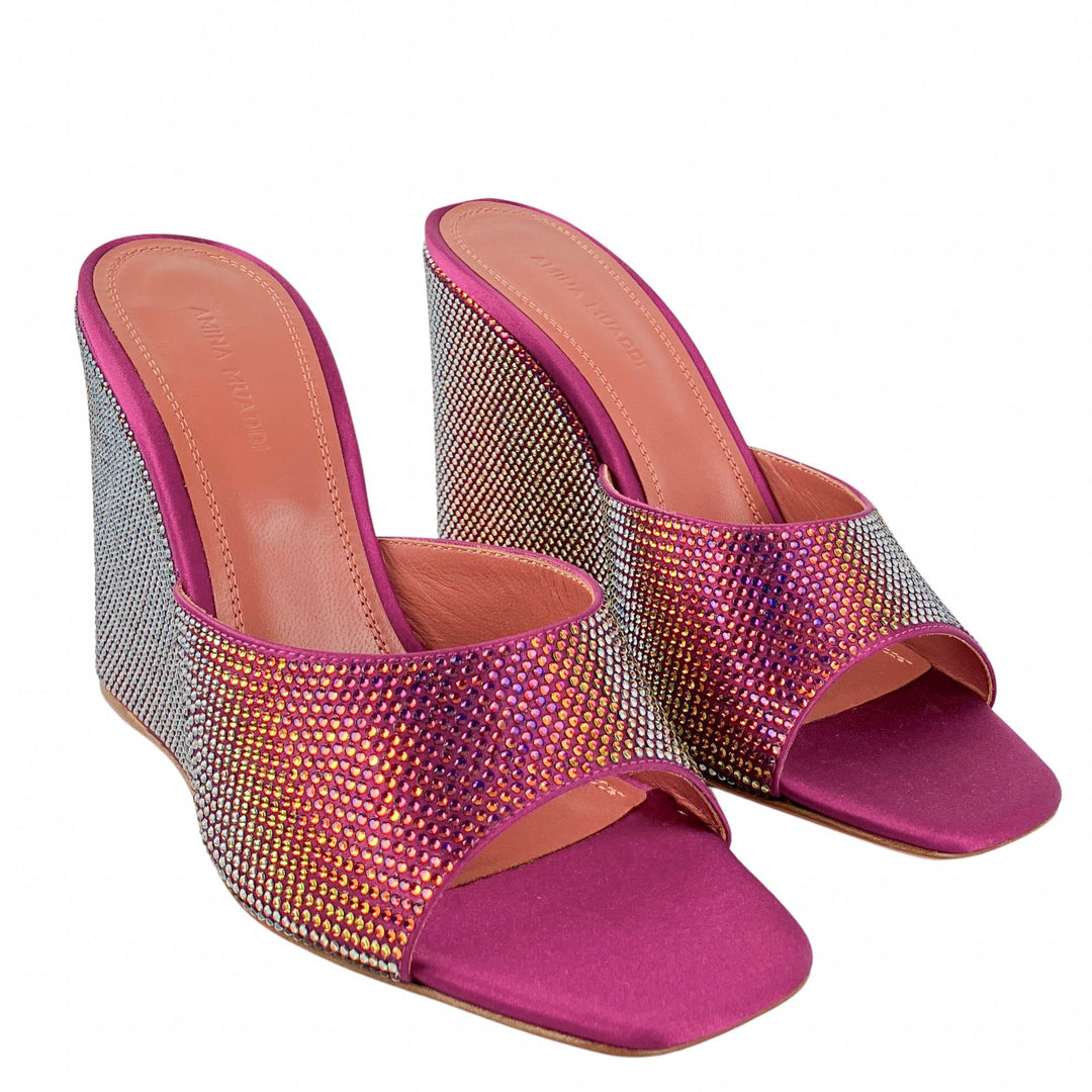Amina Muaddi Lupita Crystal Wedges in Magenta - Discounts on Amina Muaddi at UAL
