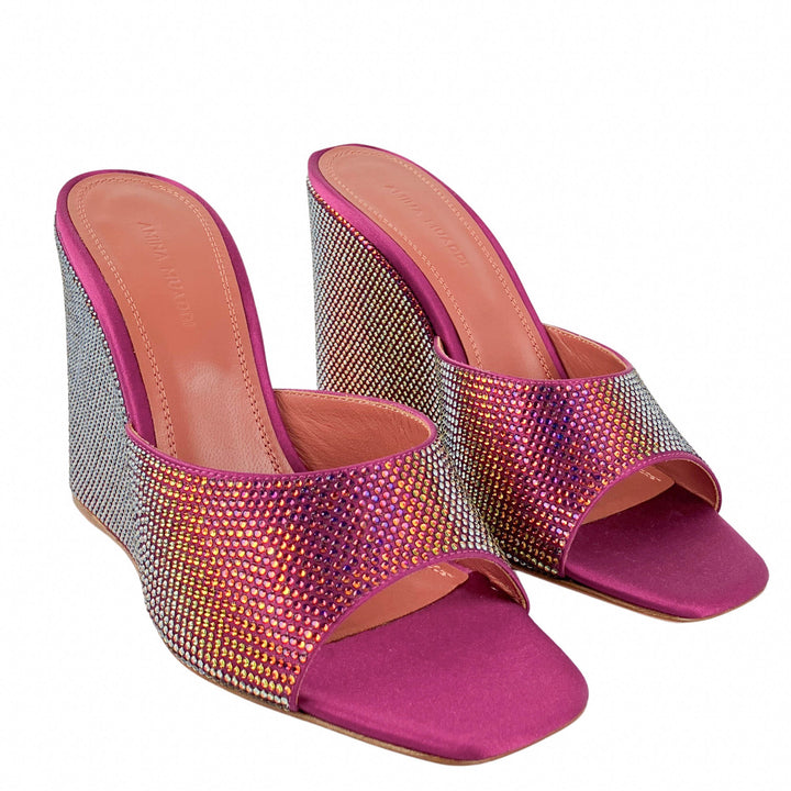 Amina Muaddi Lupita Crystal Wedges in Magenta - Discounts on Amina Muaddi at UAL
