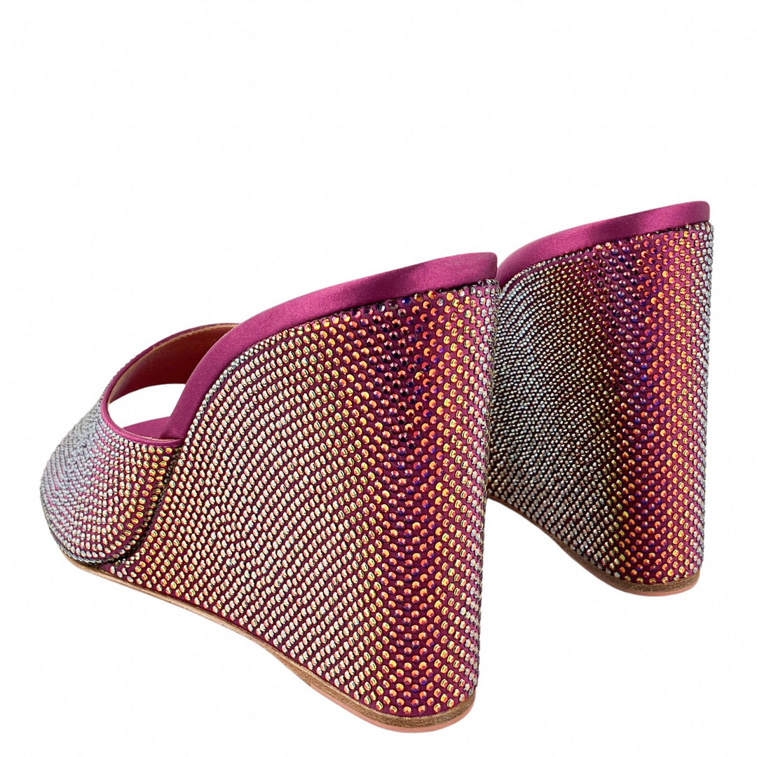 Amina Muaddi Lupita Crystal Wedges in Magenta - Discounts on Amina Muaddi at UAL