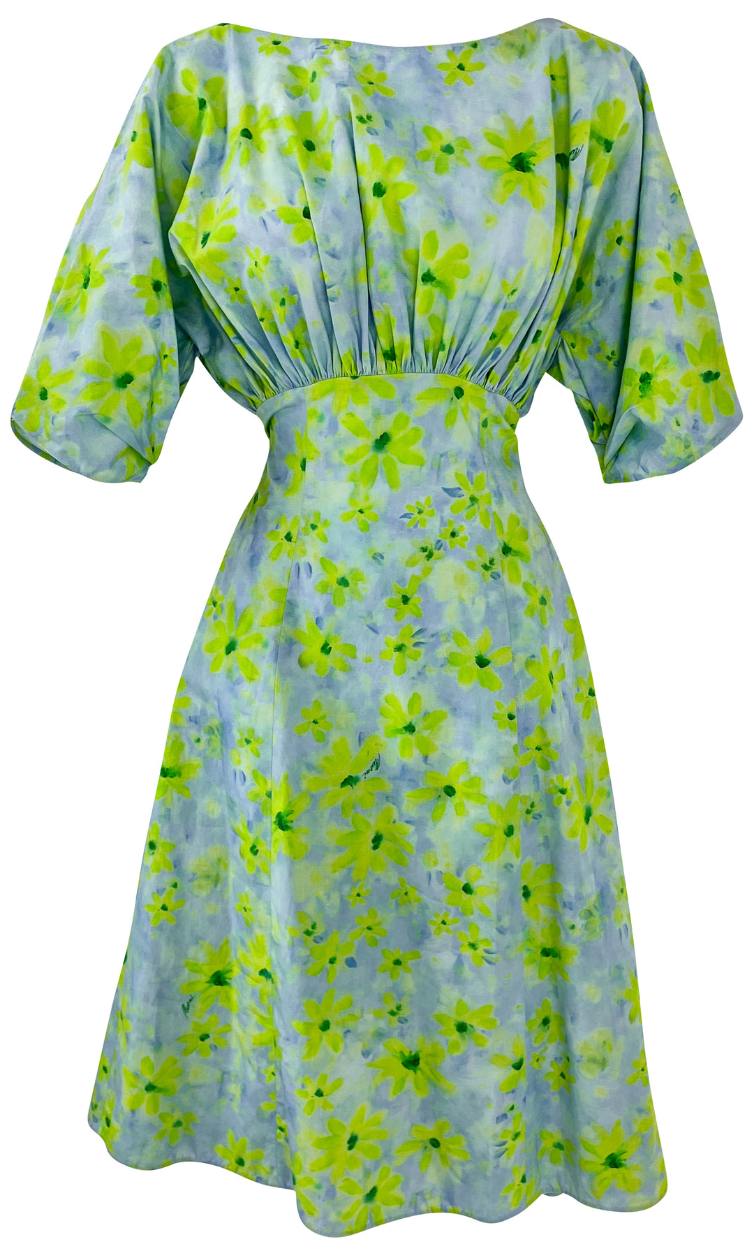 Marni Poplin Gathered Dress in Aquamarine Parade Print - Discounts on Marni at UAL