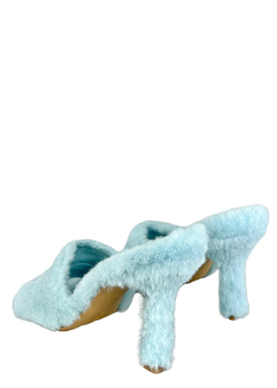 Bottega Veneta Cozy Fur Stretch Sandal in Pale Pool - Discounts on Bottega Veneta at UAL