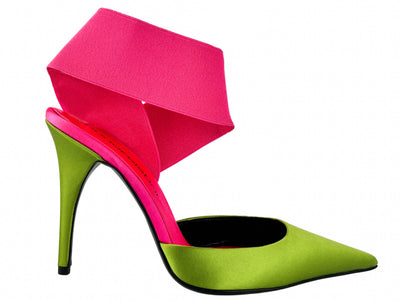 Bruno Frisoni Closed Toe Mules in Acid Green and Hot Pink - Discounts on Bruno Frisoni at UAL