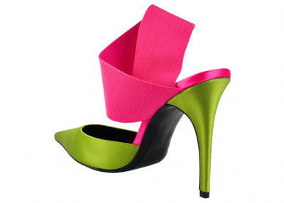 Bruno Frisoni Closed Toe Mules in Acid Green and Hot Pink - Discounts on Bruno Frisoni at UAL