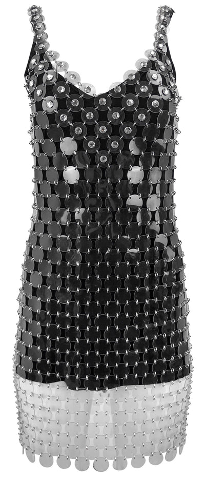 Paco Rabanne Crystal Embellished Chainmail Mini Dress in Clear/Black - Discounts on Paco Rabanne at UAL