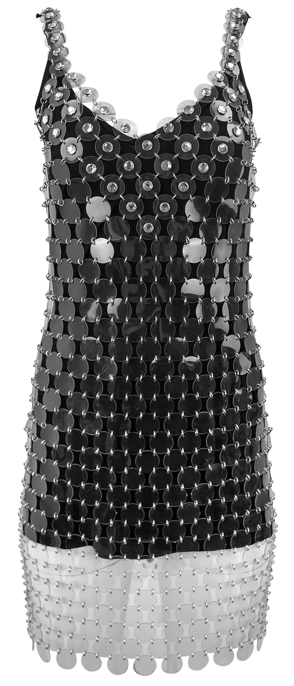 Paco Rabanne Crystal Embellished Chainmail Mini Dress in Clear/Black - Discounts on Paco Rabanne at UAL