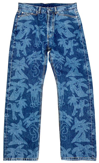 Palm Angels Palmity Palm Tree-Print Denim in Blue - Discounts on Palm Angels at UAL