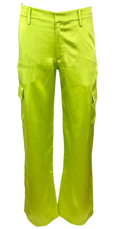 SPRWMN Silk Cargo Pants in Electric Chartreuse - Discounts on SPRWMN at UAL