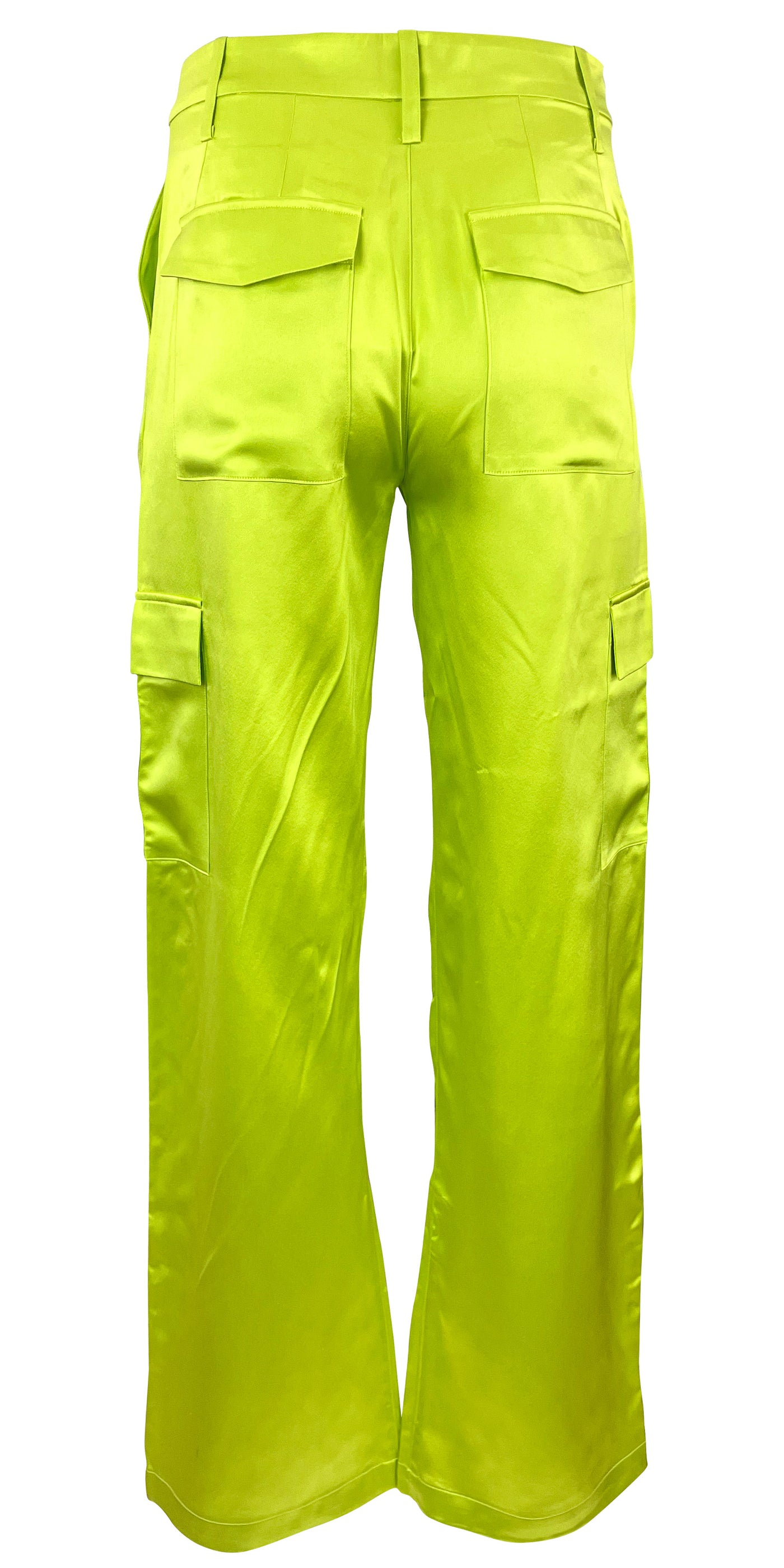 SPRWMN Silk Cargo Pants in Electric Chartreuse - Discounts on SPRWMN at UAL